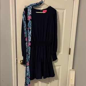 Lilly Pulitzer Lorella Stretch Dress with Floral Accent Navy